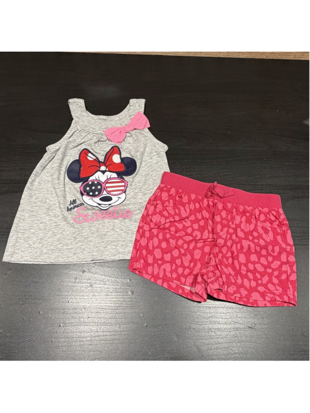Disney Minnie Mouse Patriotic Toddler Girl 2T Tank Top & Animal Print Shorts Set